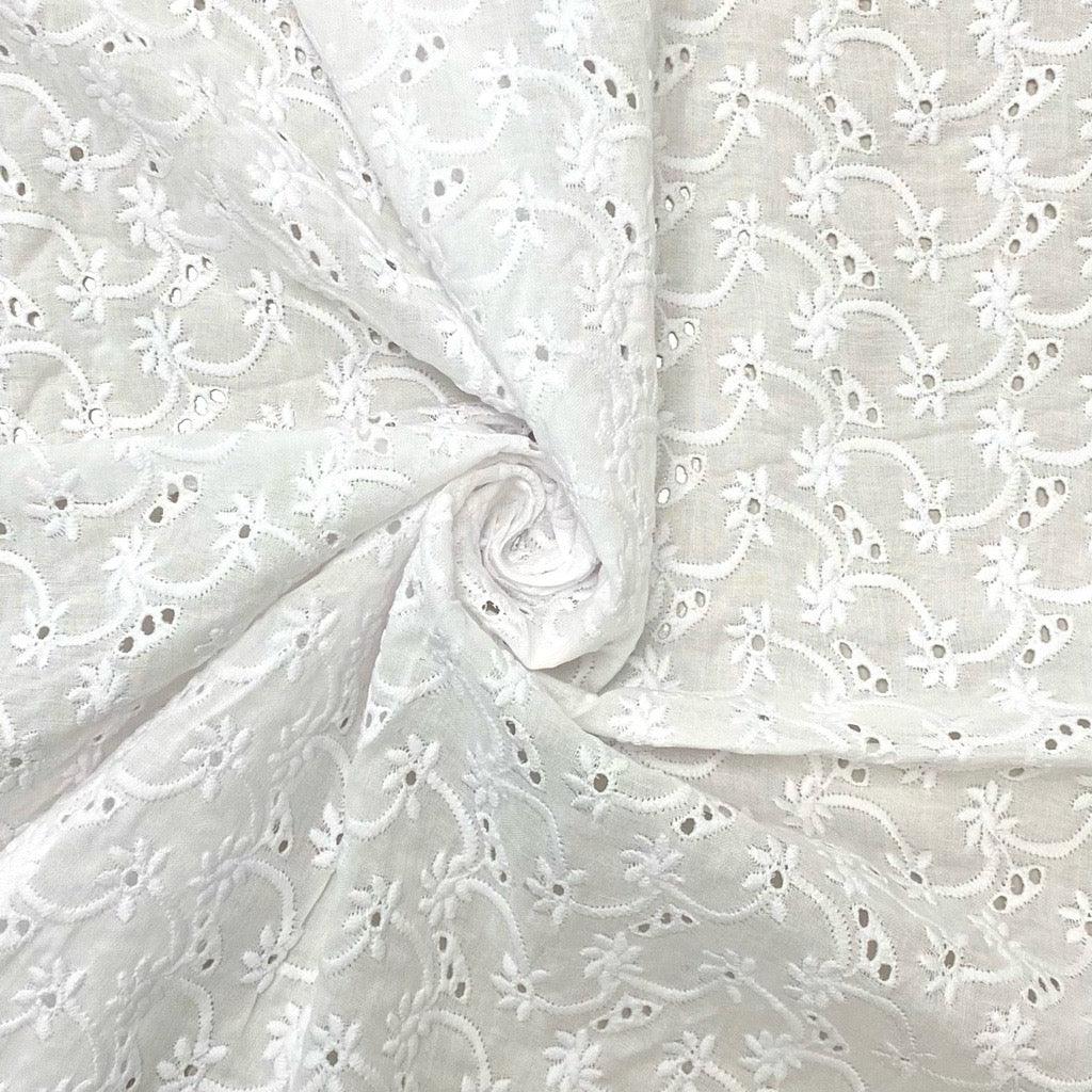 Small Daisies White Embroidered Cotton Fabric #1 | Best UK Prices