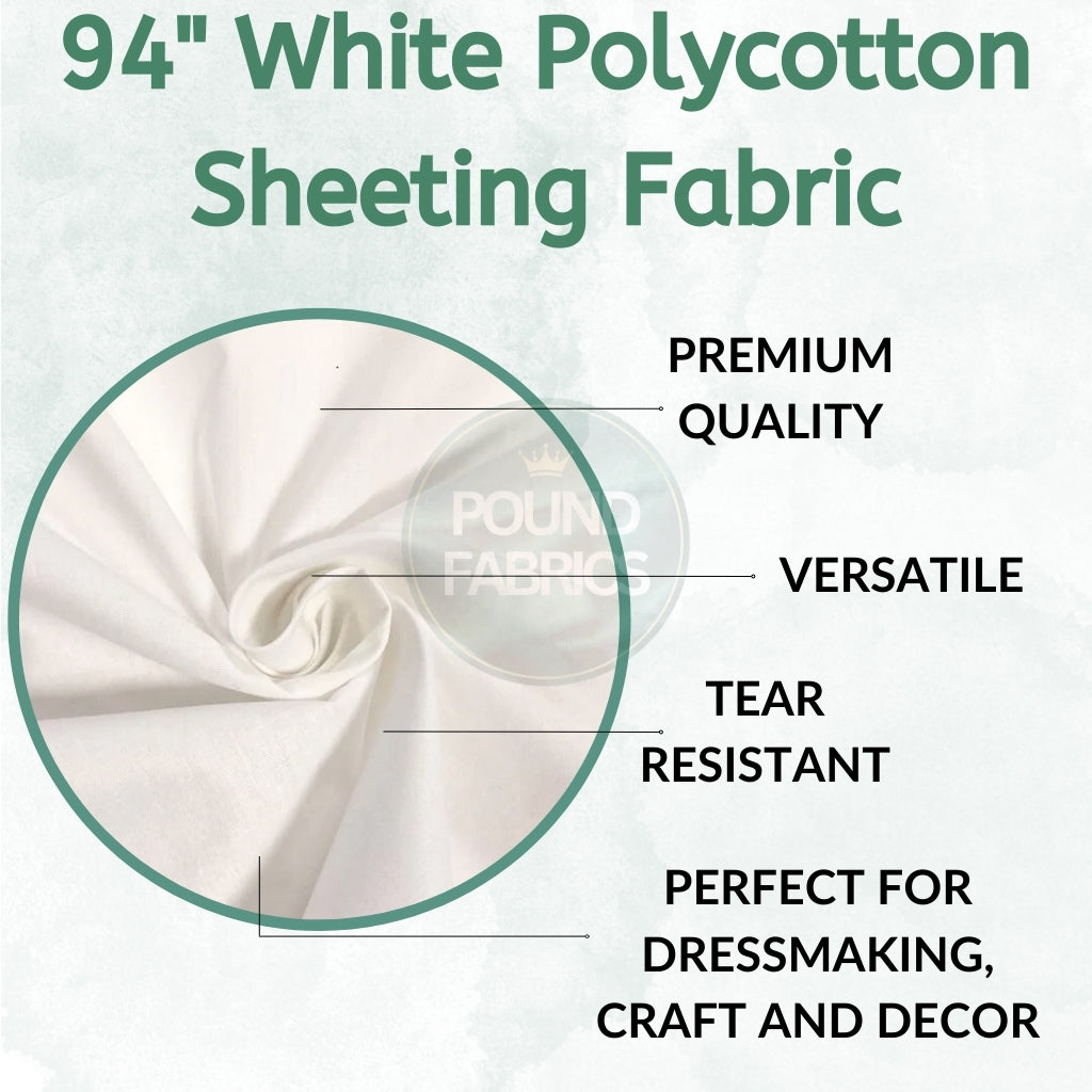 94” White Polycotton Sheeting Fabric (1832983625785)