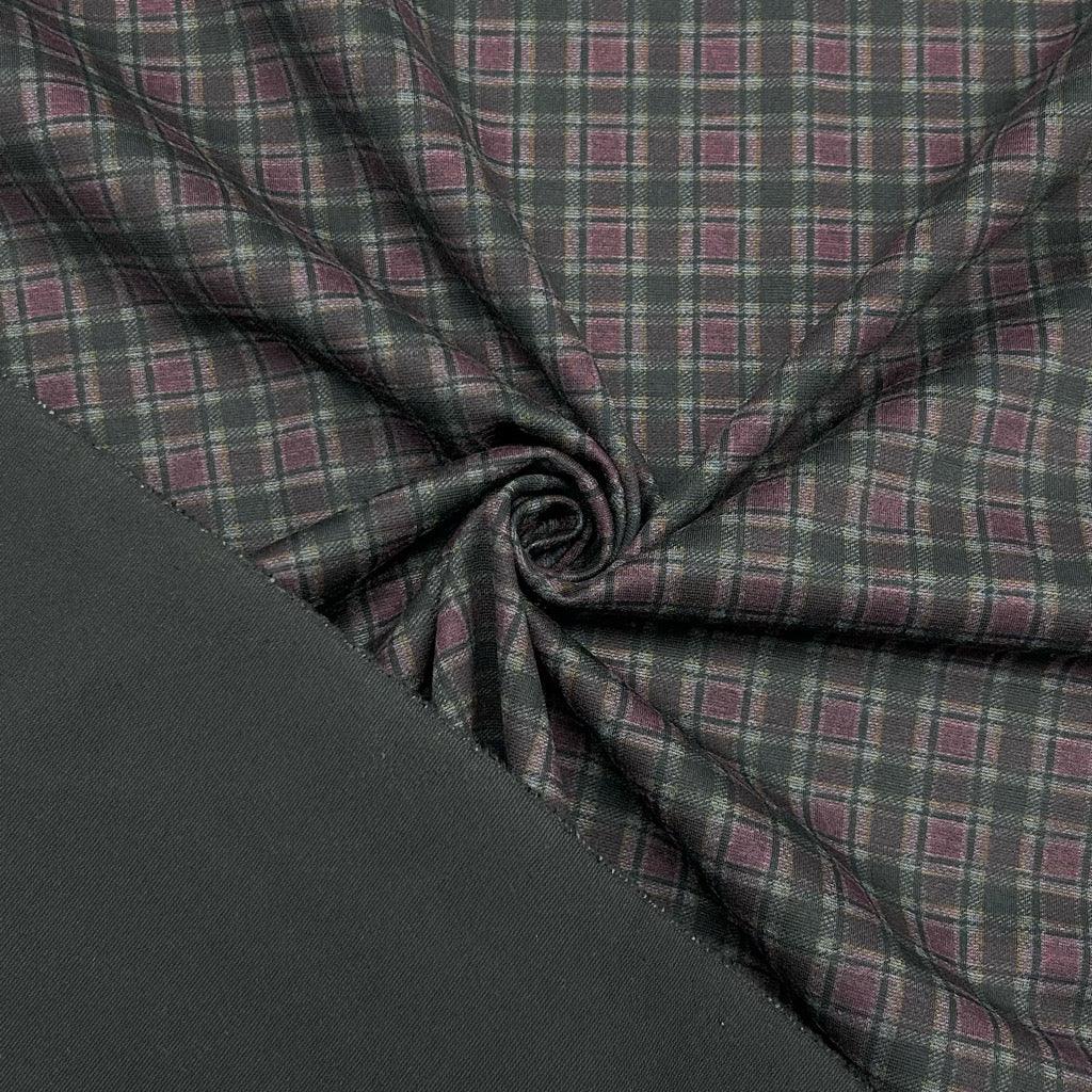 Black and Maroon Checkered Ponte Roma Fabric Best UK Prices