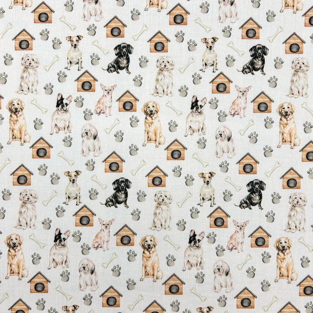 Buy Dog House and Paws Polycotton Fabric for Sewing, Dressmaking & Crafts - Pound Fabrics