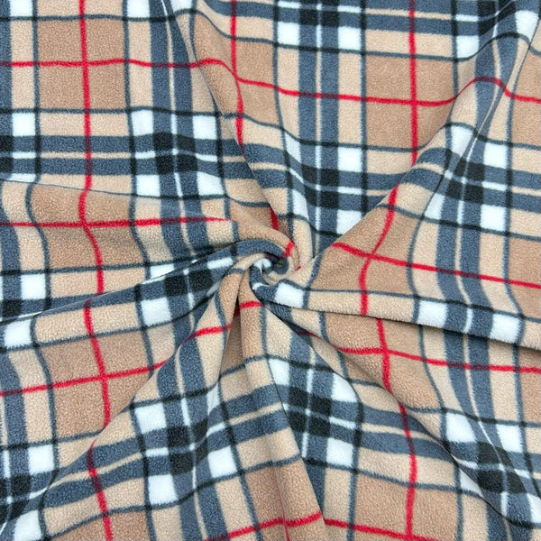 Beige and Black Checkered Anti Pill Polar Fleece Fabric