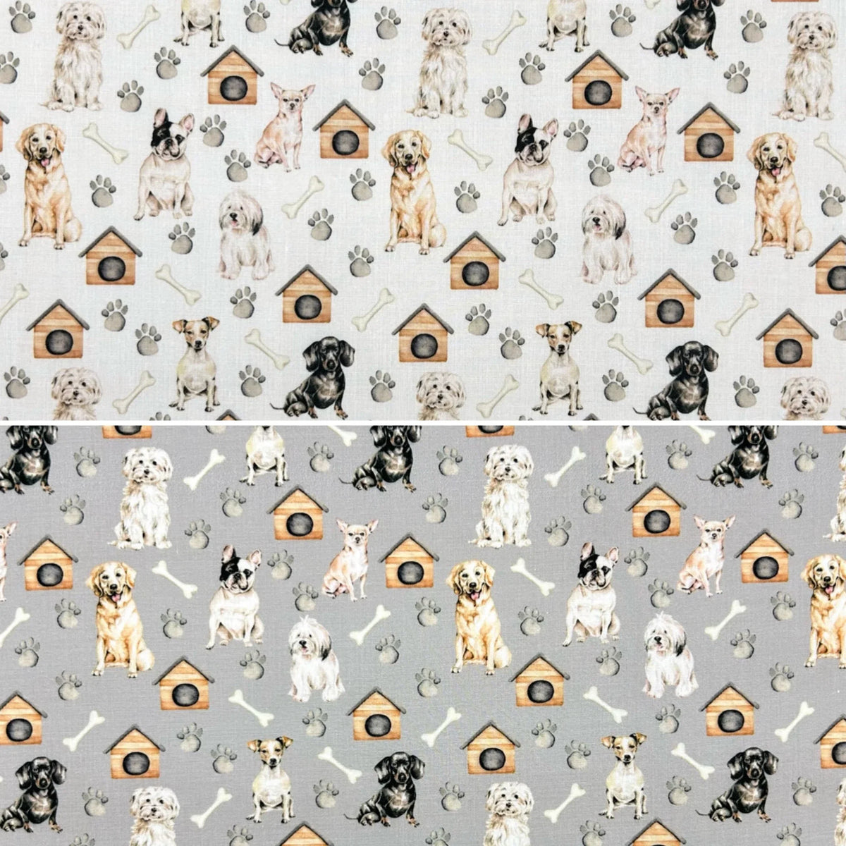 Buy Dog House and Paws Polycotton Fabric for Sewing, Dressmaking & Crafts - Pound Fabrics