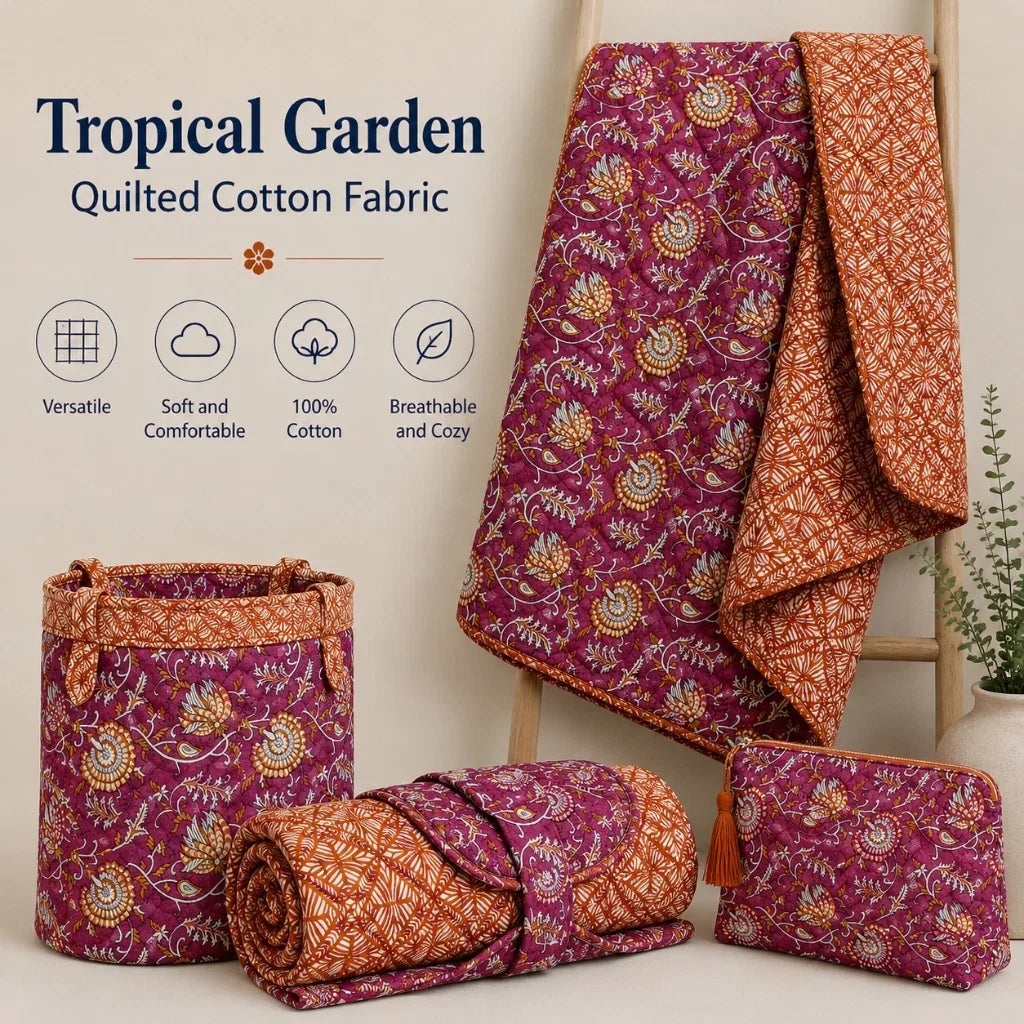 Buy Tropical Garden Quilted Cotton Fabric for Sewing, Dressmaking & Crafts - Pound Fabrics
