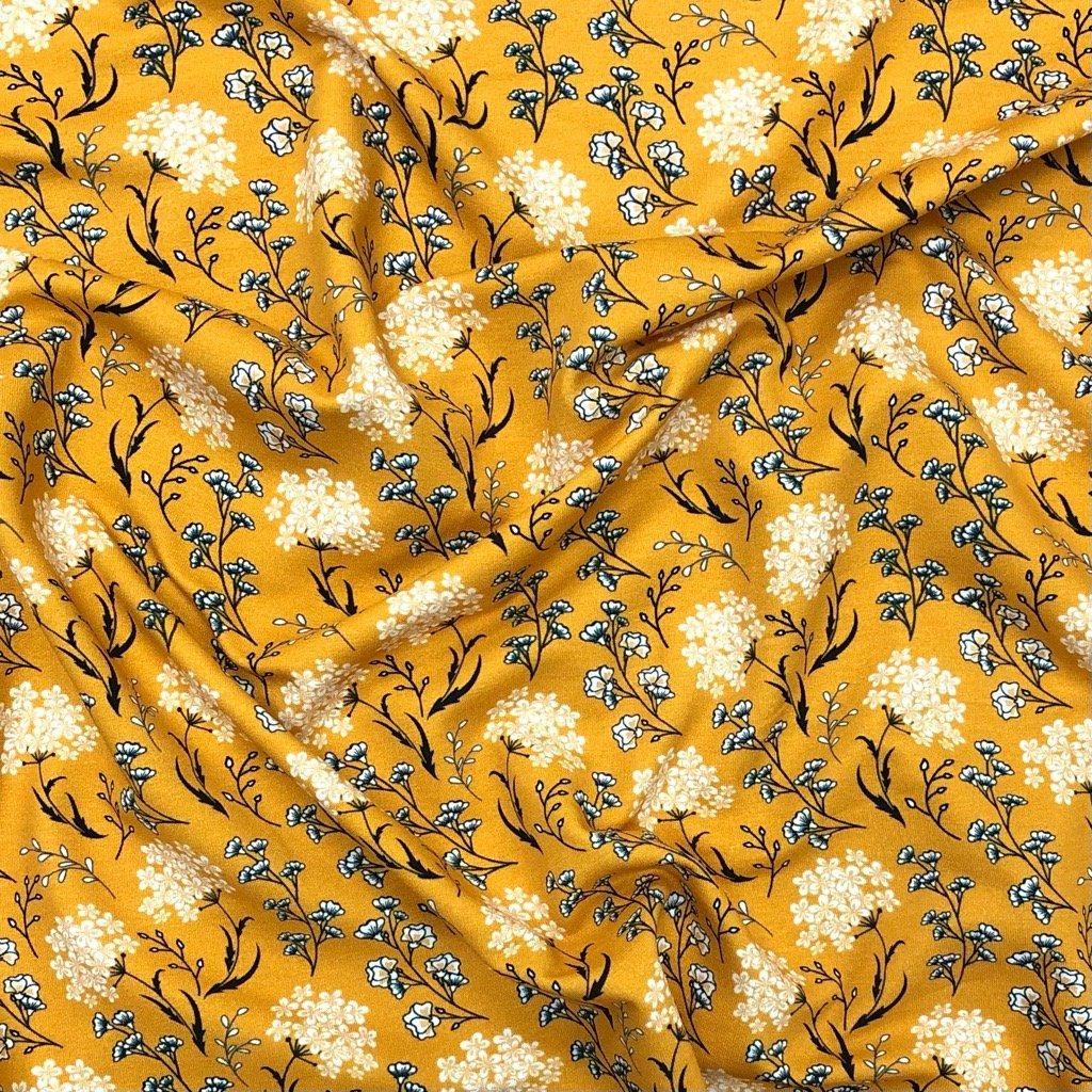 Mustard Floral French Terry Fabric Best UK Prices Pound Fabrics