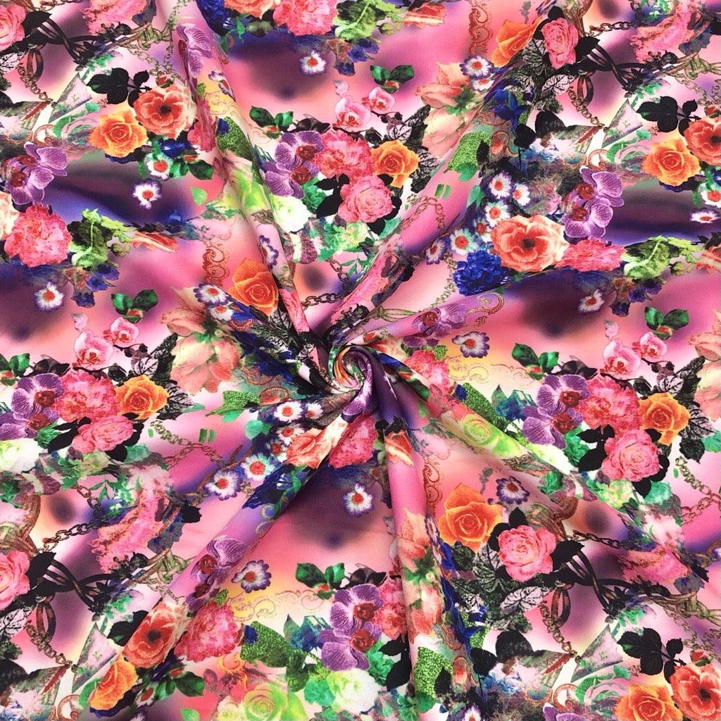 Pink and Orange Floral Cotton-Touch Polyester Fabric Best UK