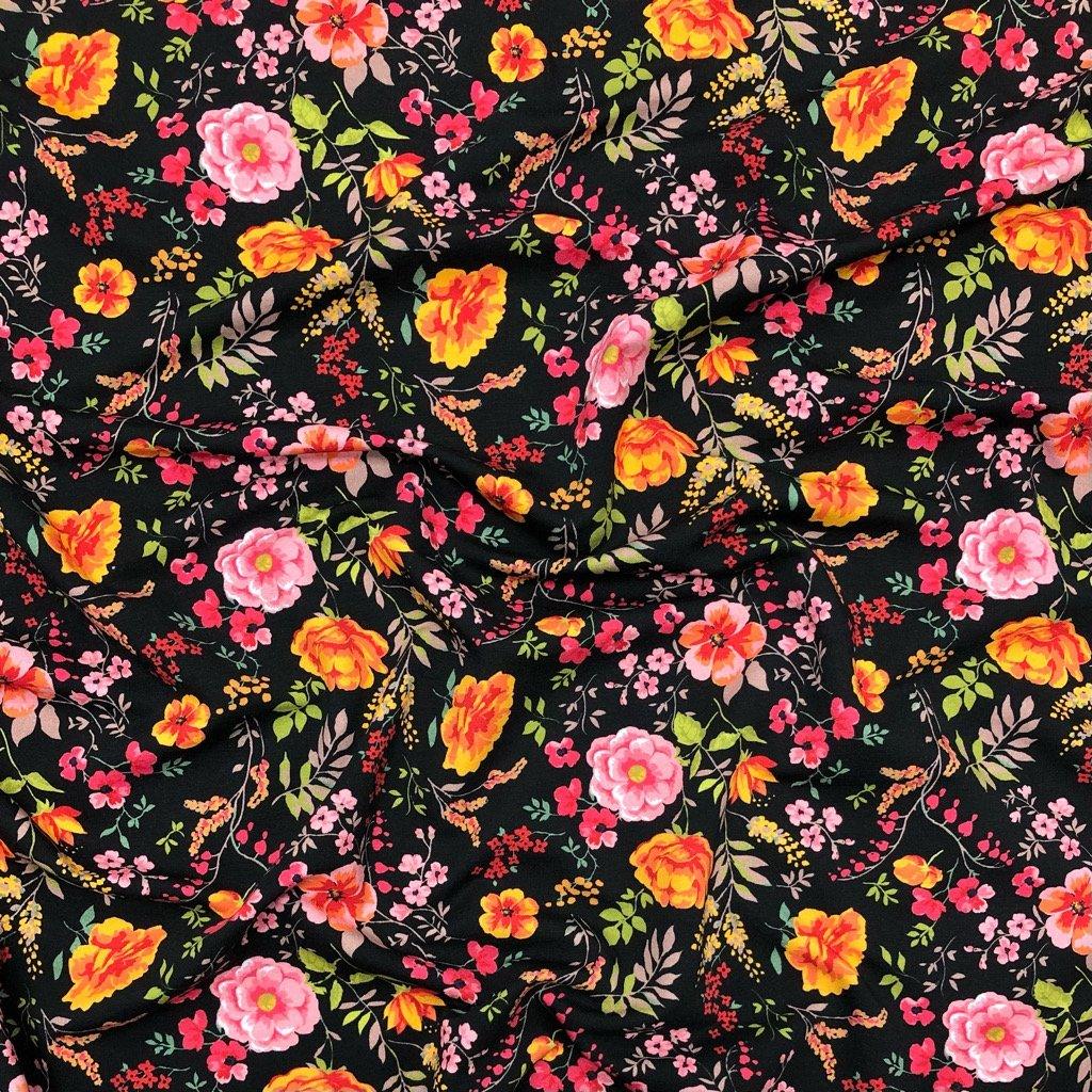 Botanical Floral on Black French Terry Fabric Best UK Prices