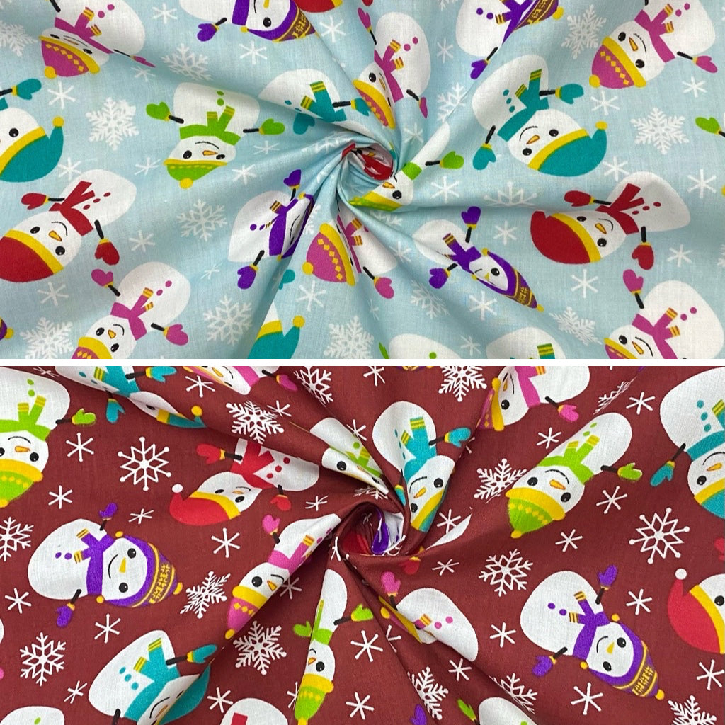Happy Snowman Polycotton Fabric