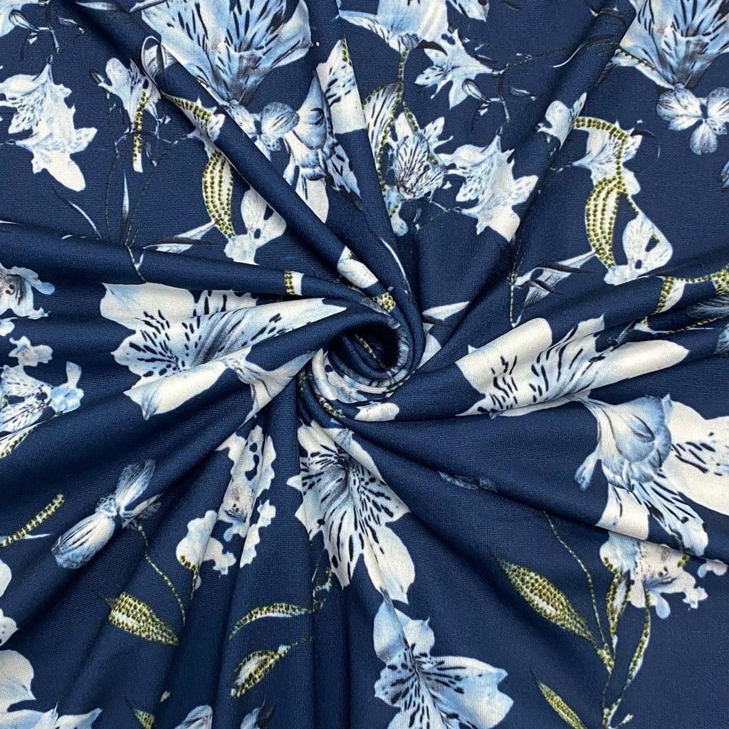 Icy Floral on Navy Soft Knit Fabric - 2m Pre-cut - Pound Fabrics