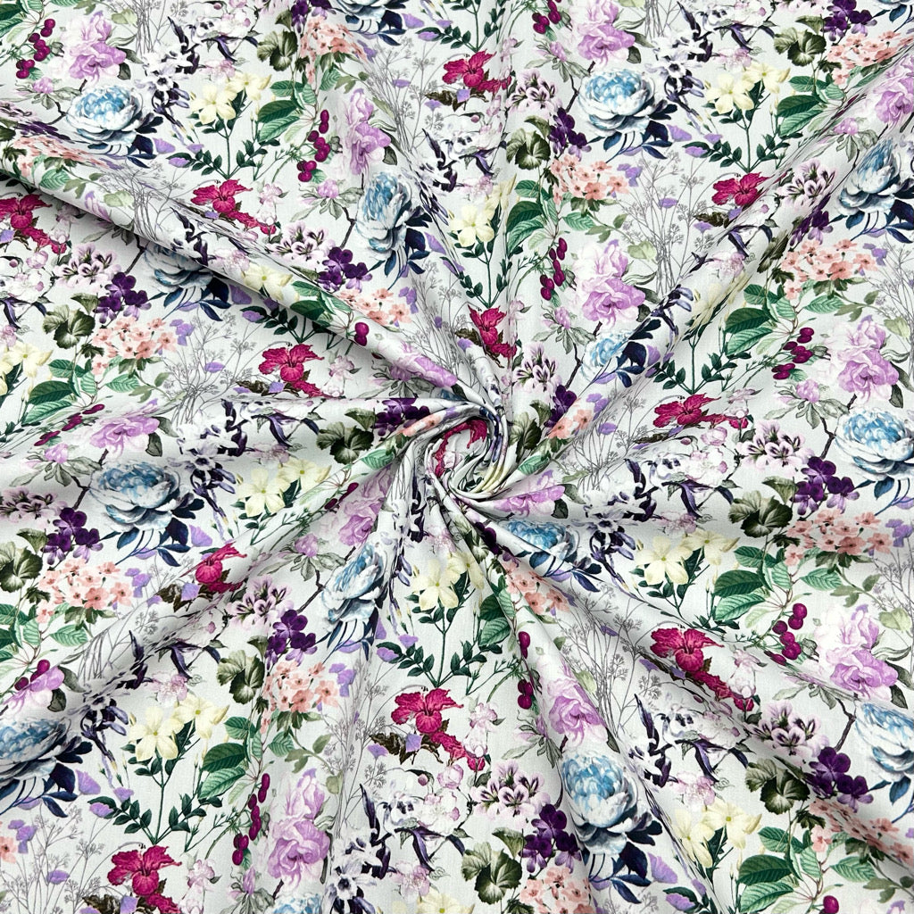 Spring Roses Rose &amp; Hubble Cotton Poplin Fabric - Pound Fabrics