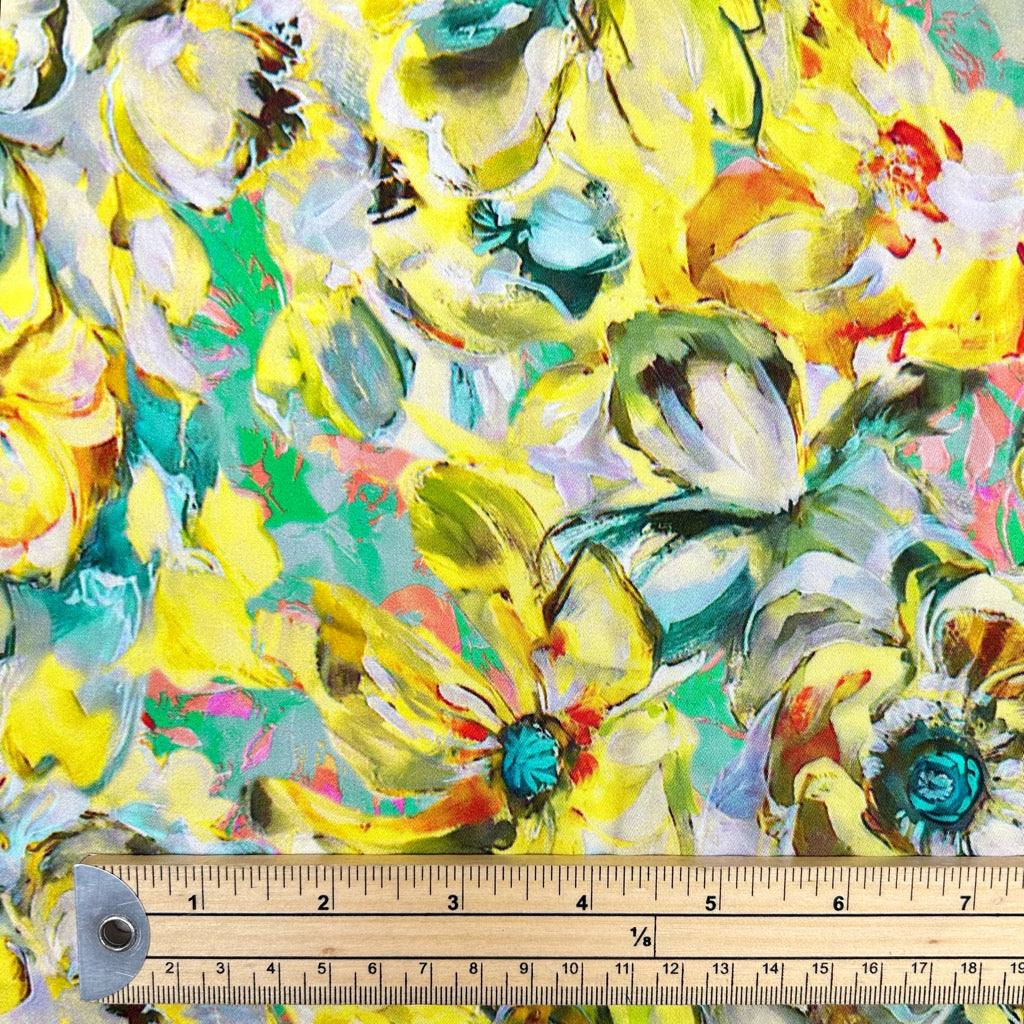 Brushstroke Blossoms Viscose Satin Fabric