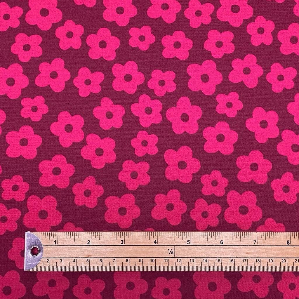 Pink Flowers on Plum Lightweight Ponte Roma Fabric - Pound Fabrics