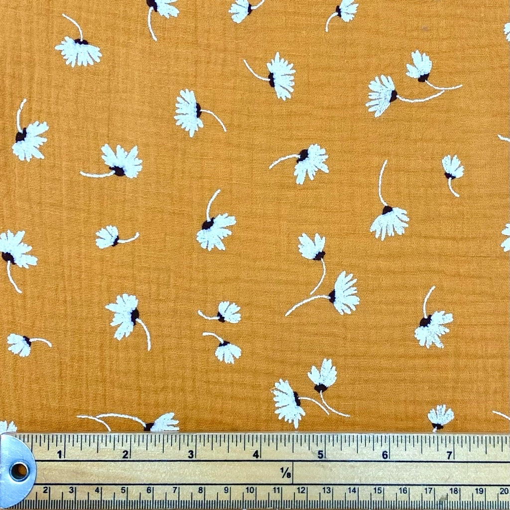 White Flowers Double Gauze Fabric