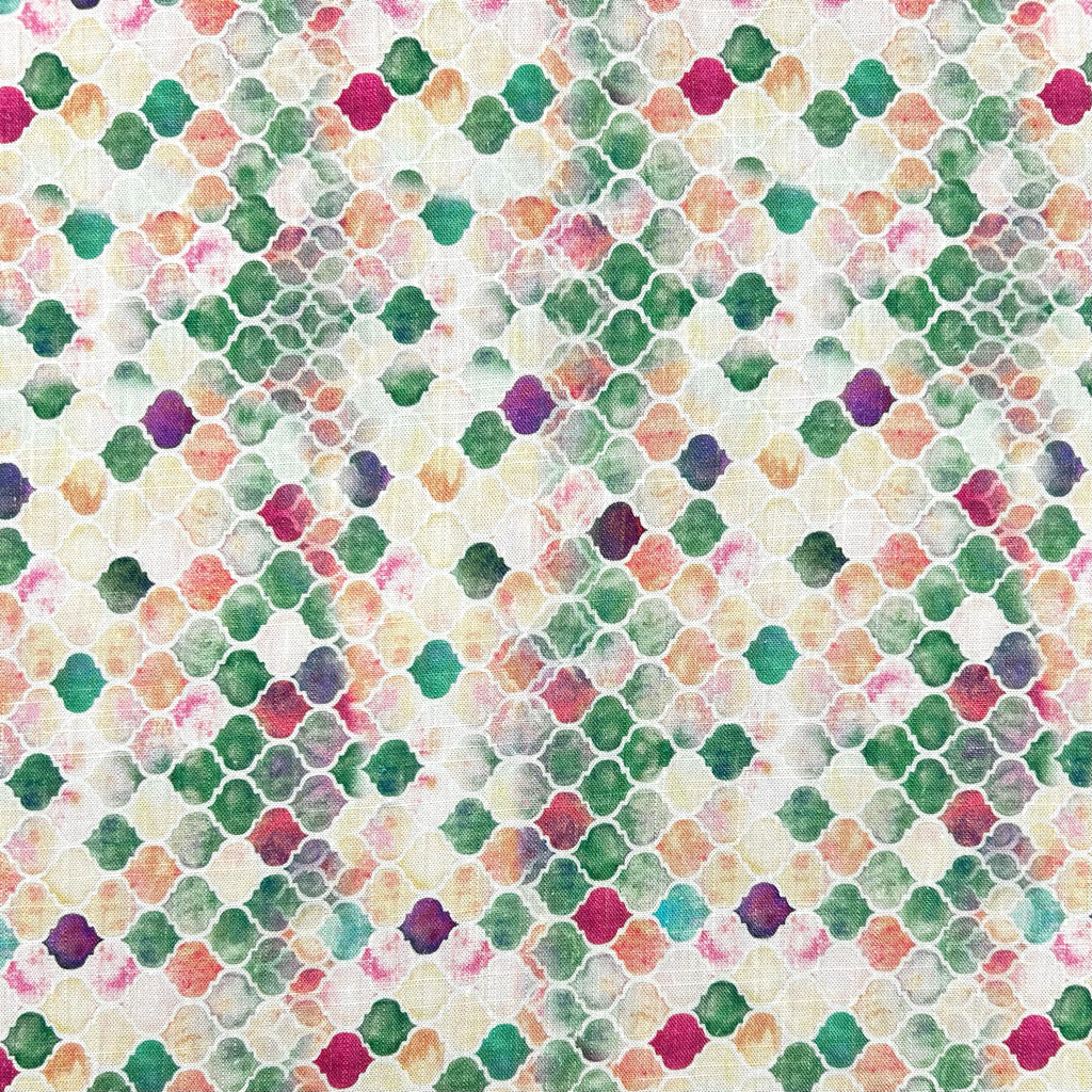 Abstract Tiles Linen Viscose Fabric