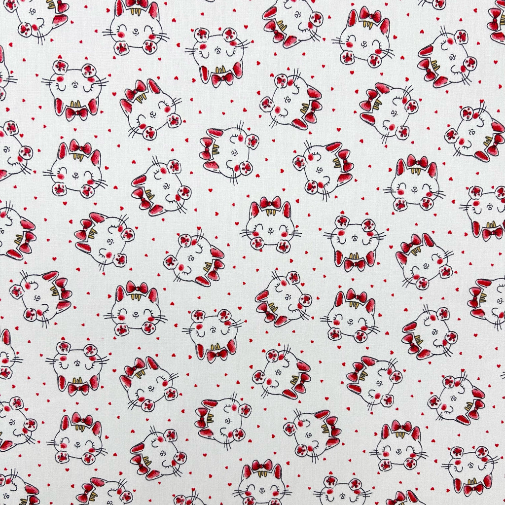 Kitty Faces Rose & Hubble Cotton Poplin Fabric