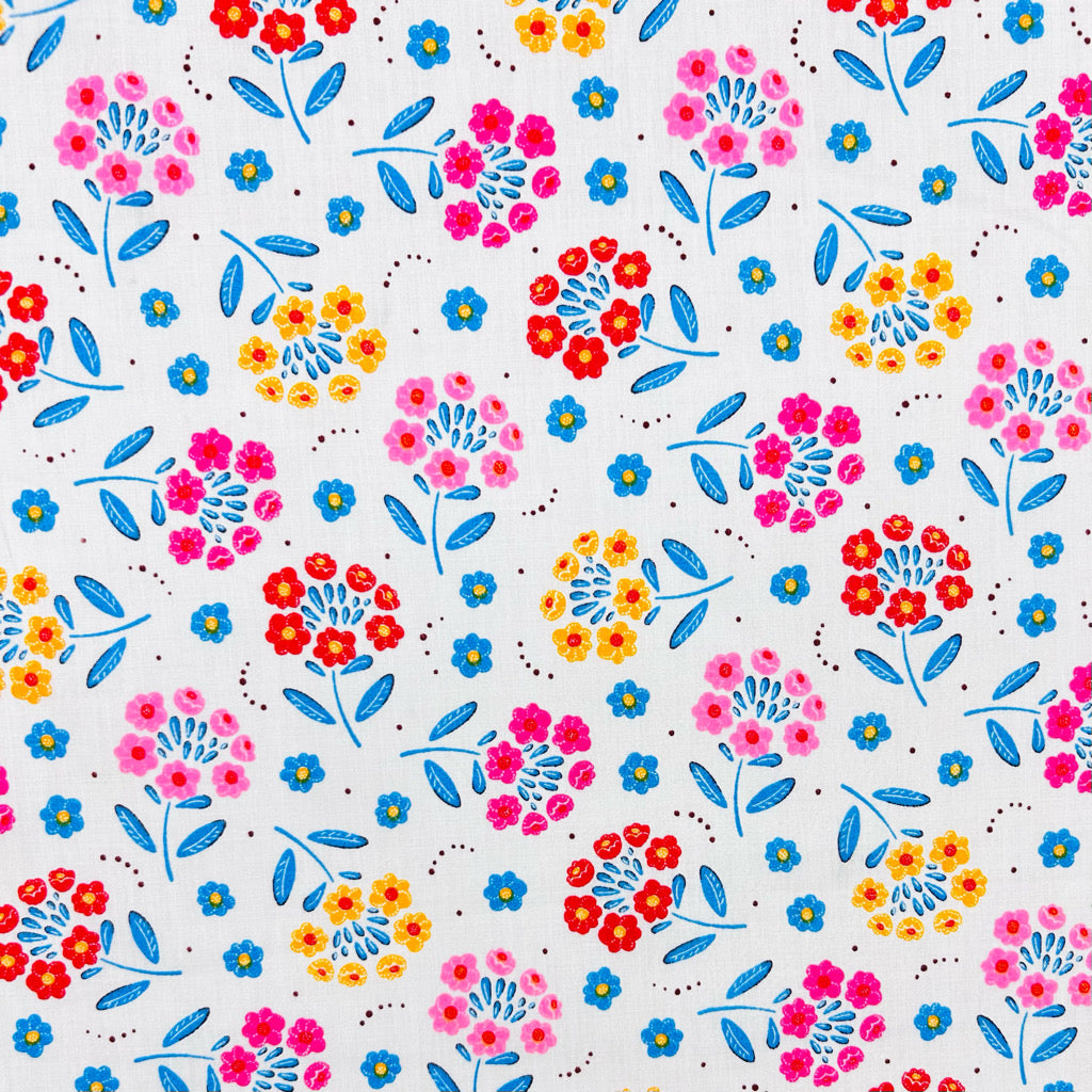 Retro Flowers Polycotton Fabric