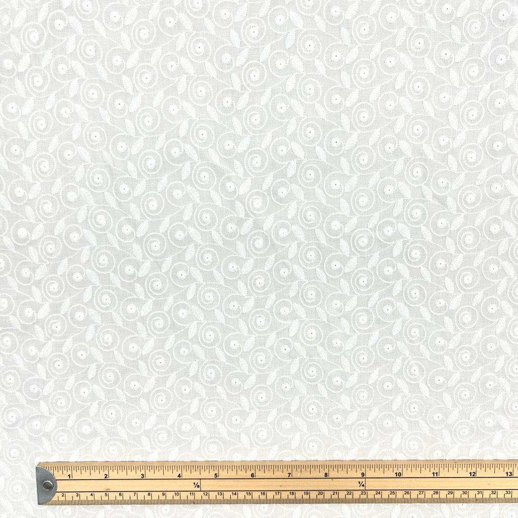 Elegant Whirl White Embroidered Cotton Fabric #12