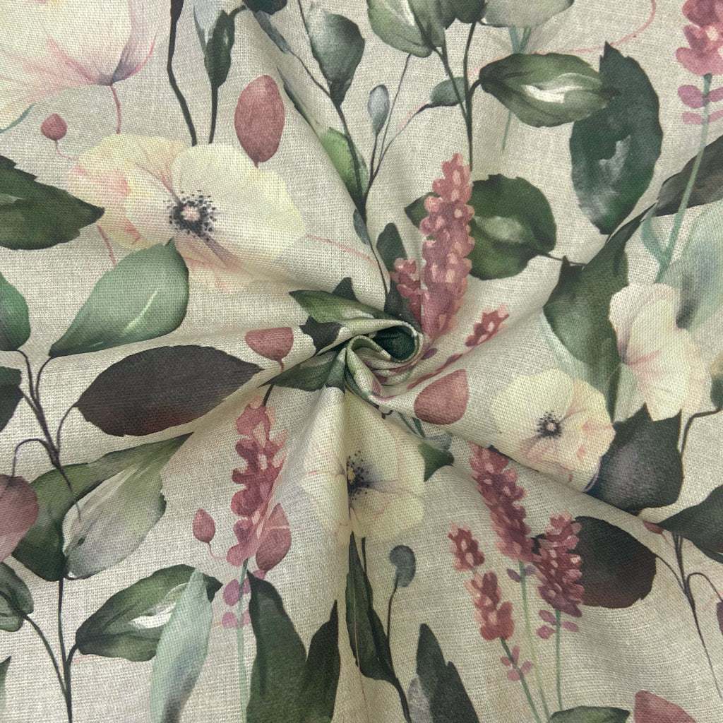 Pink/Lilac Garden Cotton Canvas Fabric
