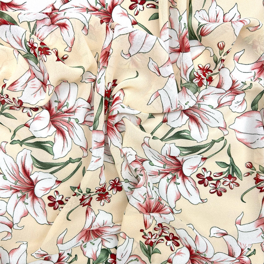 Blooming Lilies Chiffon Fabric