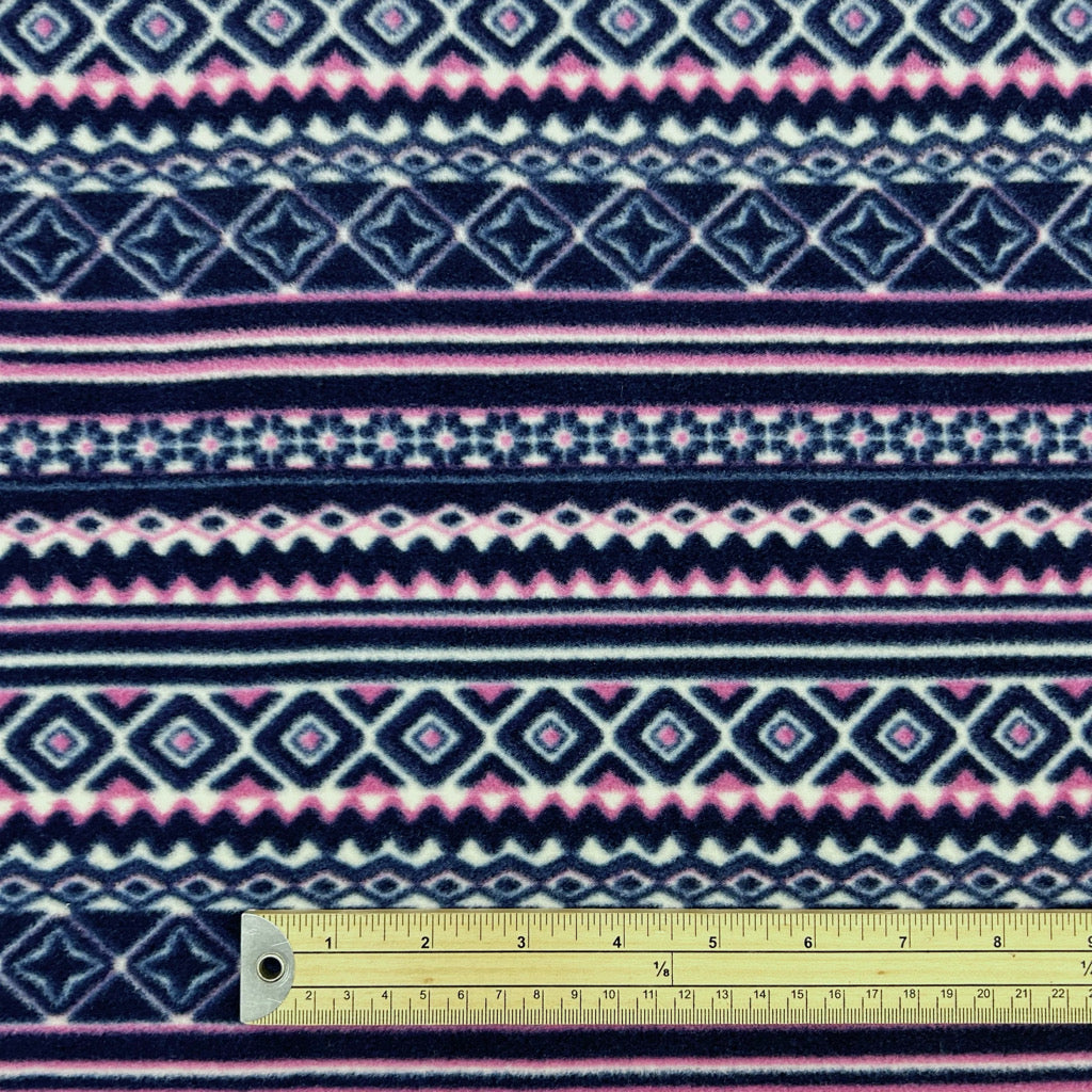 Navy/Pink Aztec Print Anti Pill Polar Fleece Fabric