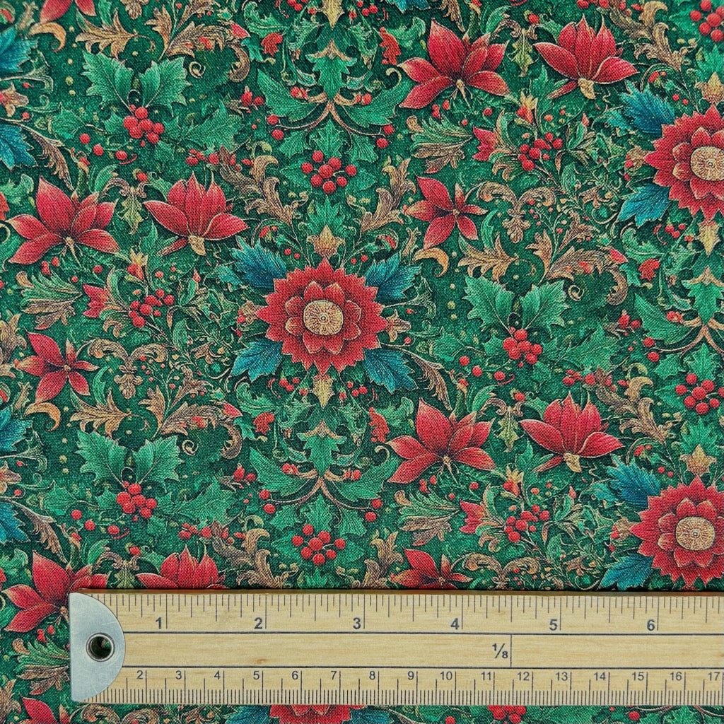 Poinsettia Garden Christmas Cotton Fabric