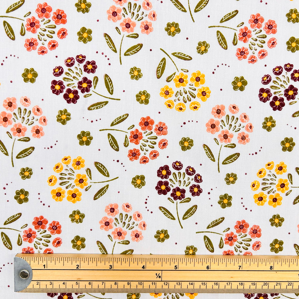 Retro Flowers Polycotton Fabric