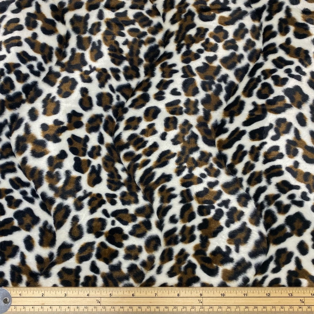 Leopard Print on Cream Velboa Fabric