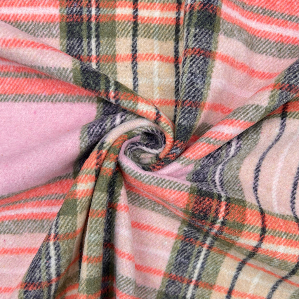 Blush Checkered Brushed Cotton Blend Fabric