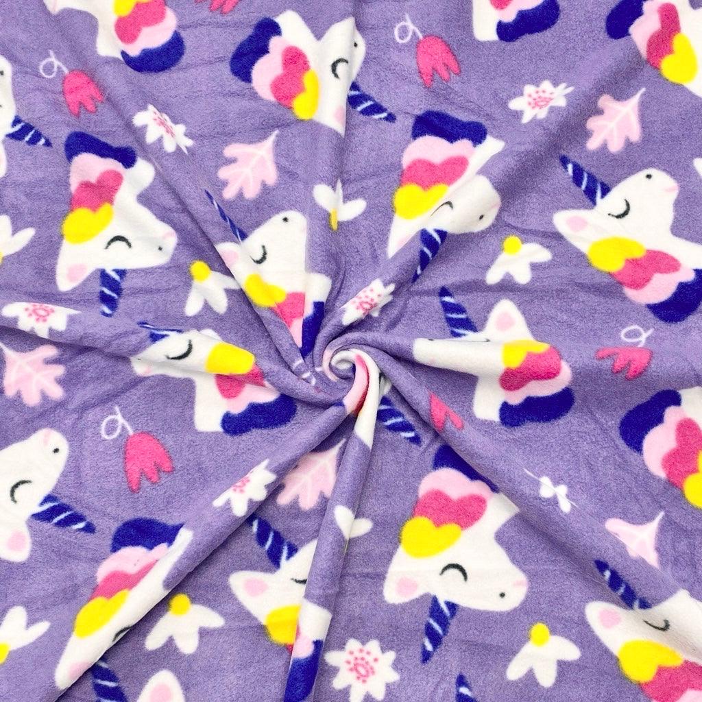Unicorns on Lilac Anti Pill Polar Fleece Fabric - Pound Fabrics