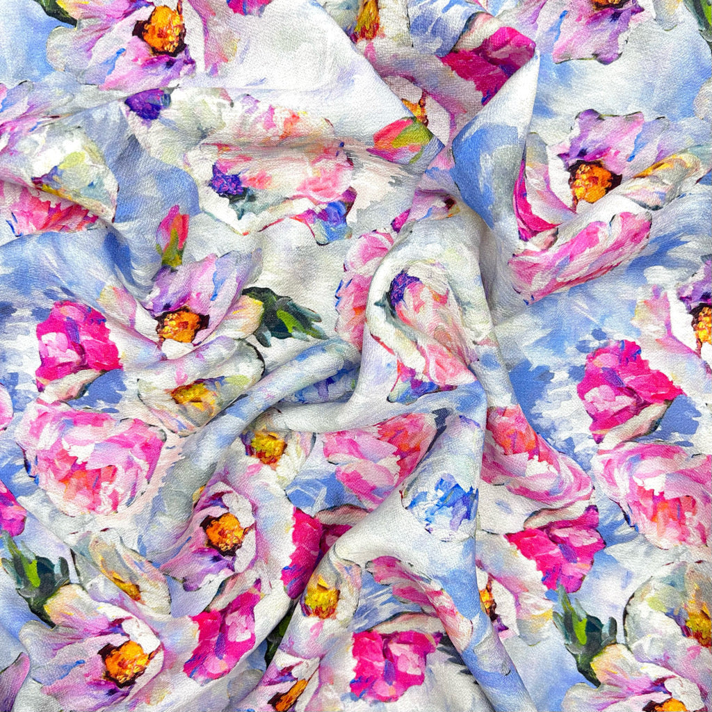 Painted Peonies Viscose Nylon Fabric
