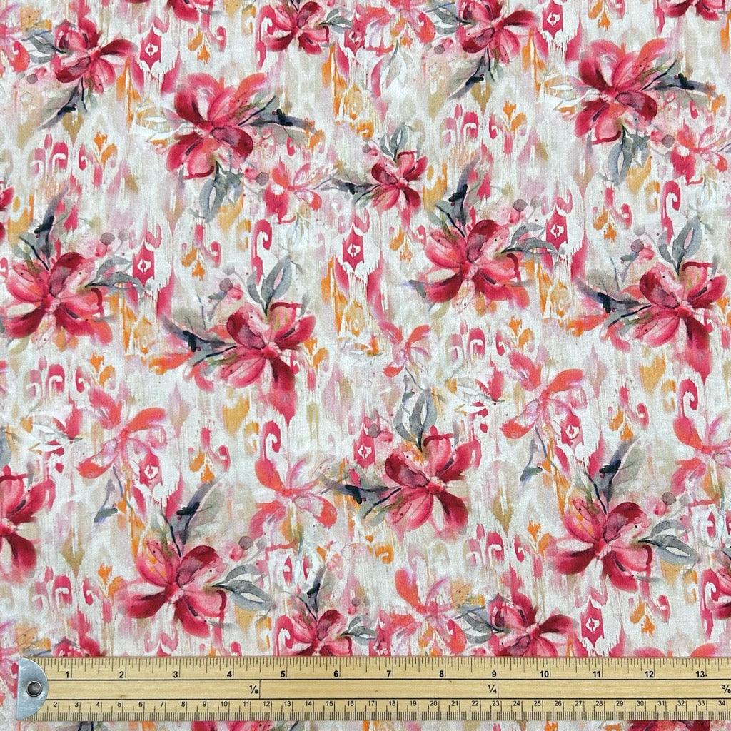 Pink/Red Floral Viscose Challis Fabric - Pound Fabrics