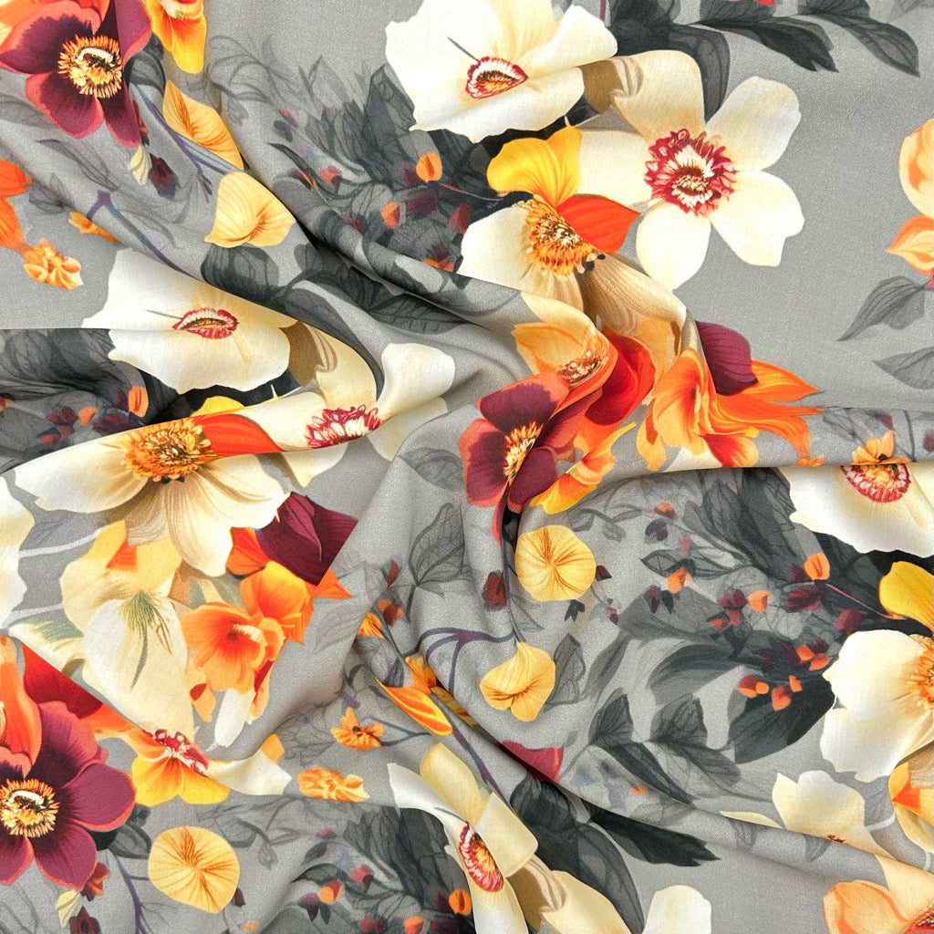Warm Bloom Viscose Poplin Fabric