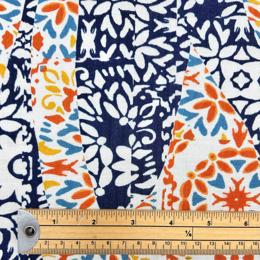 Vintage Mosaic Stretch Linen Mix Fabric