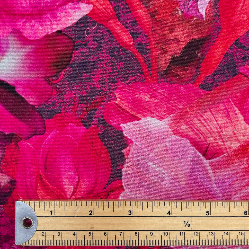 Vibrant Pink Florals Viscose Twill Fabric