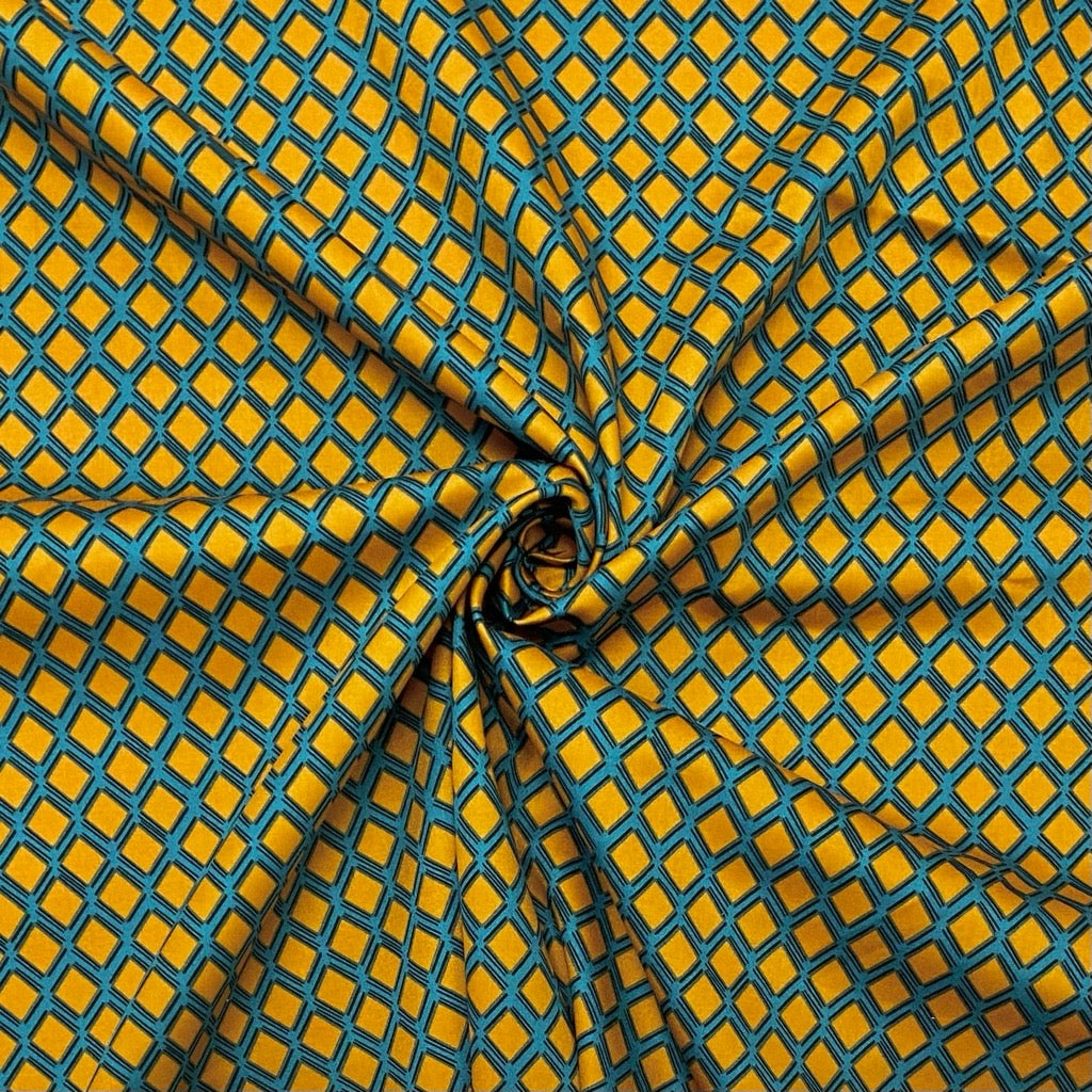 Orange Squares Cotton Sateen Fabric