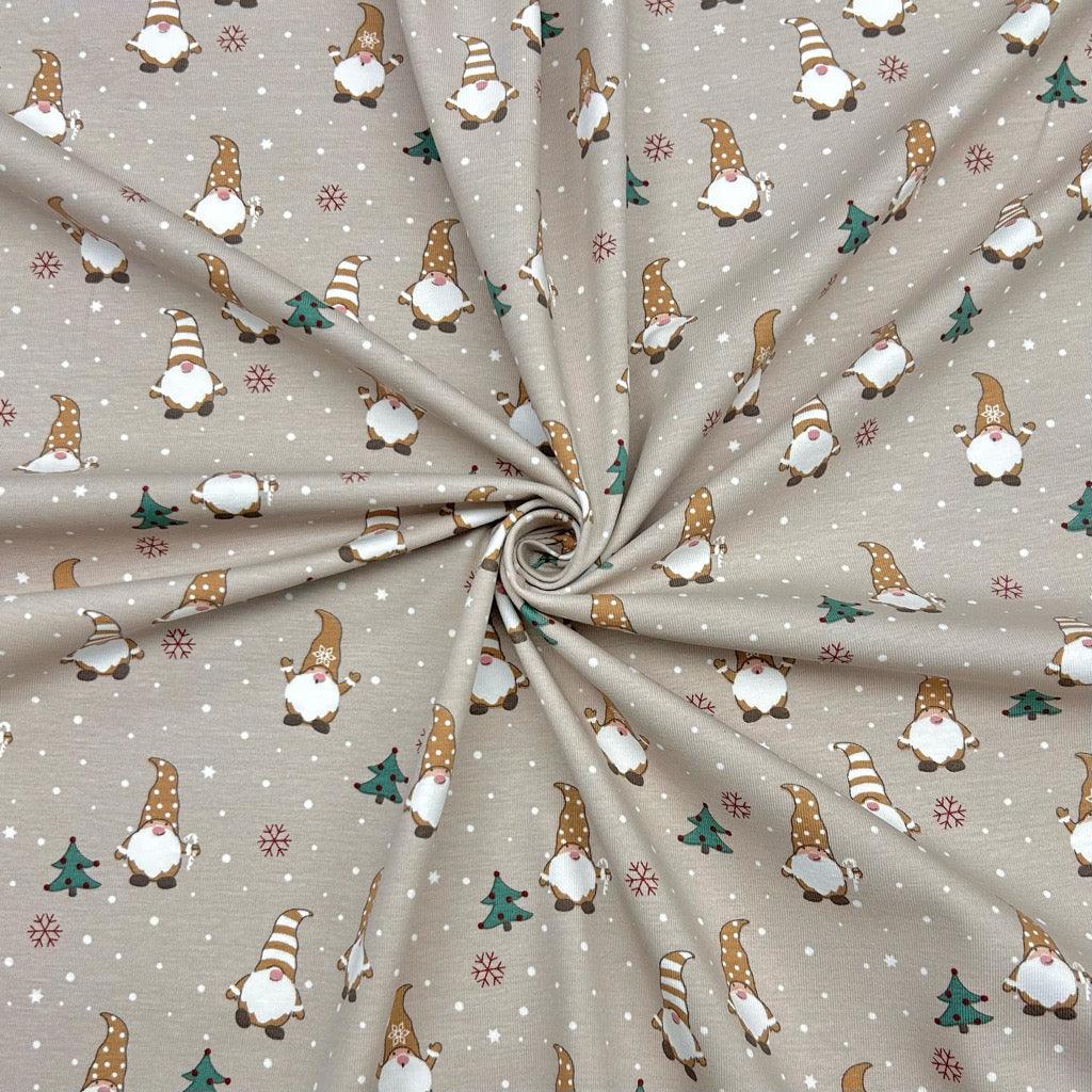 Christmas Gnomes Cotton Jersey Fabric - Pound Fabrics