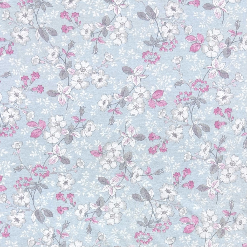 Blue Florals 100% Cotton Jersey Fabric - Pound Fabrics