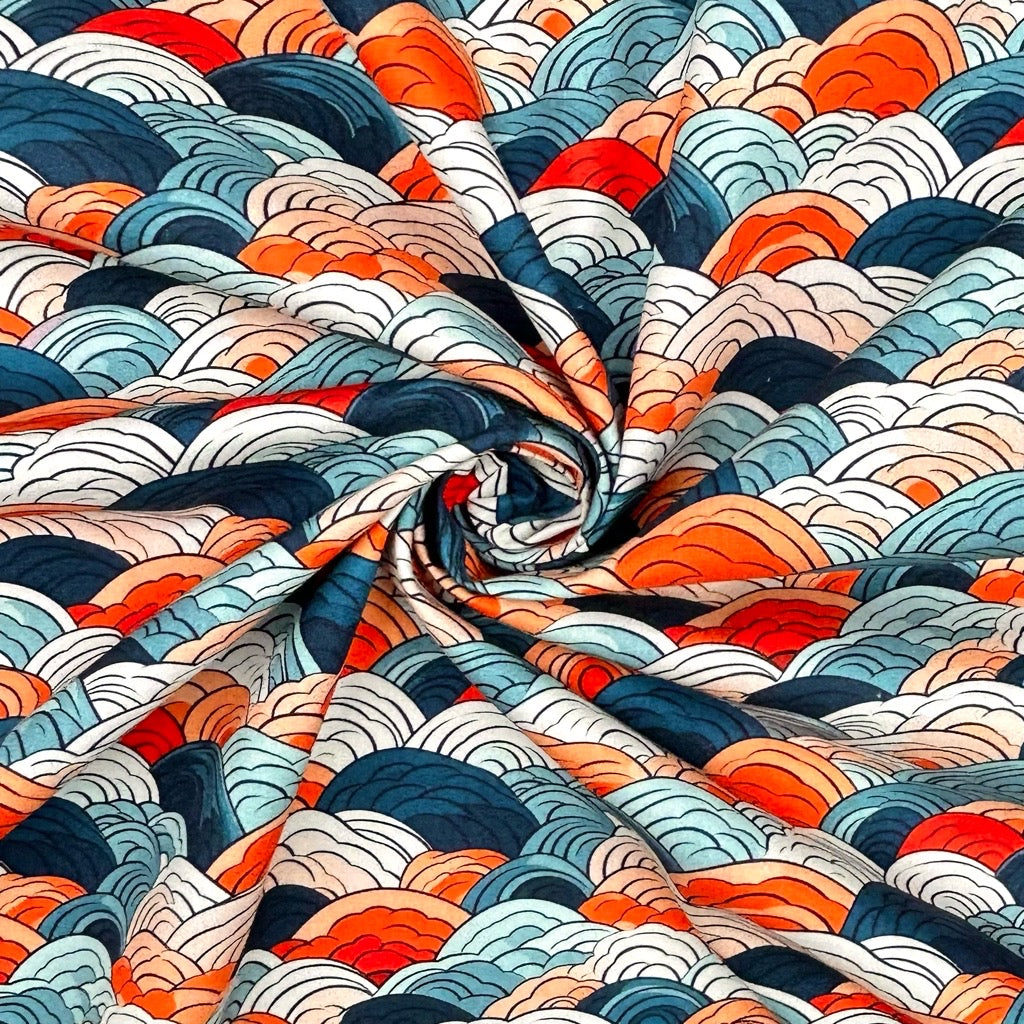 Sunset Waves Rose &amp; Hubble Cotton Poplin Fabric