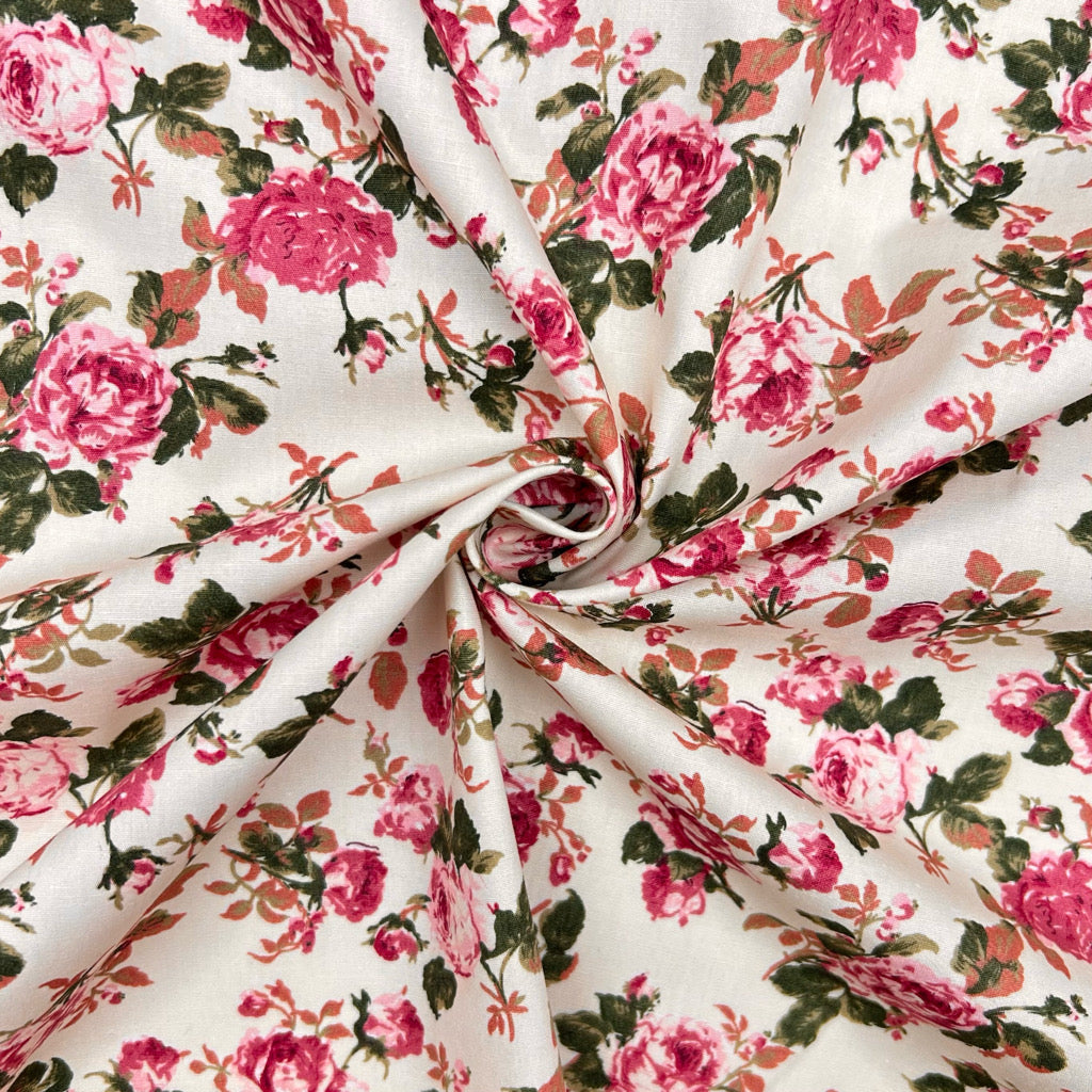 English Cottage Rose & Hubble Cotton Poplin Fabric