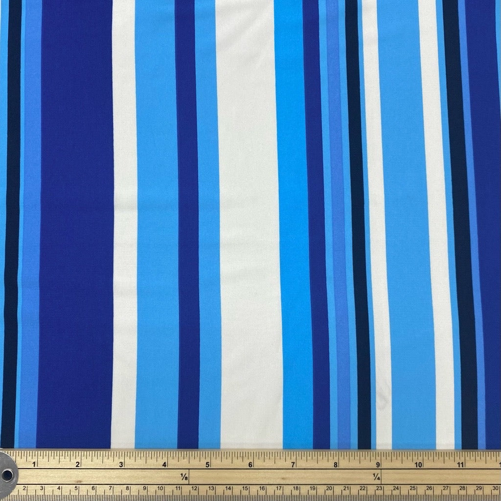 Blue and Black Stripes on White Polyester Fabric - 3m Pre-cut