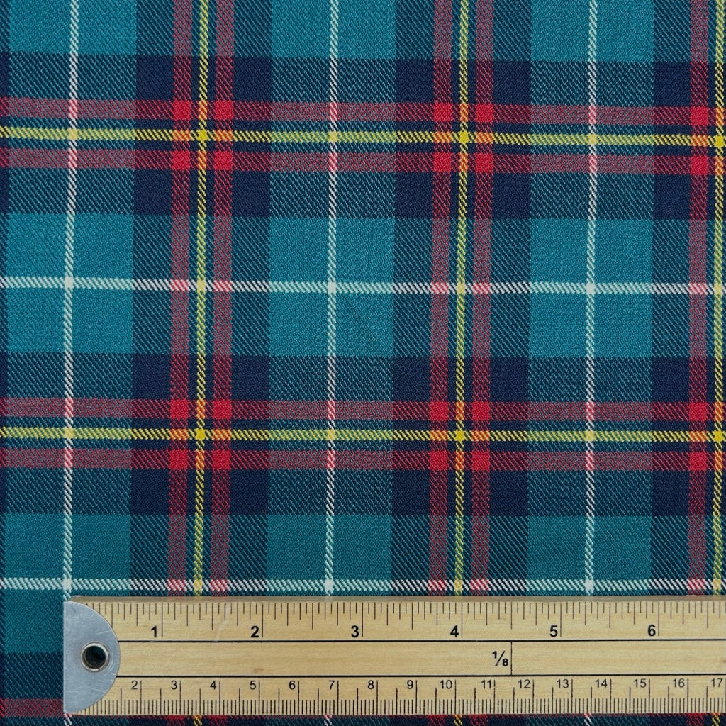 Teal and Navy PolyViscose Tartan Fabric