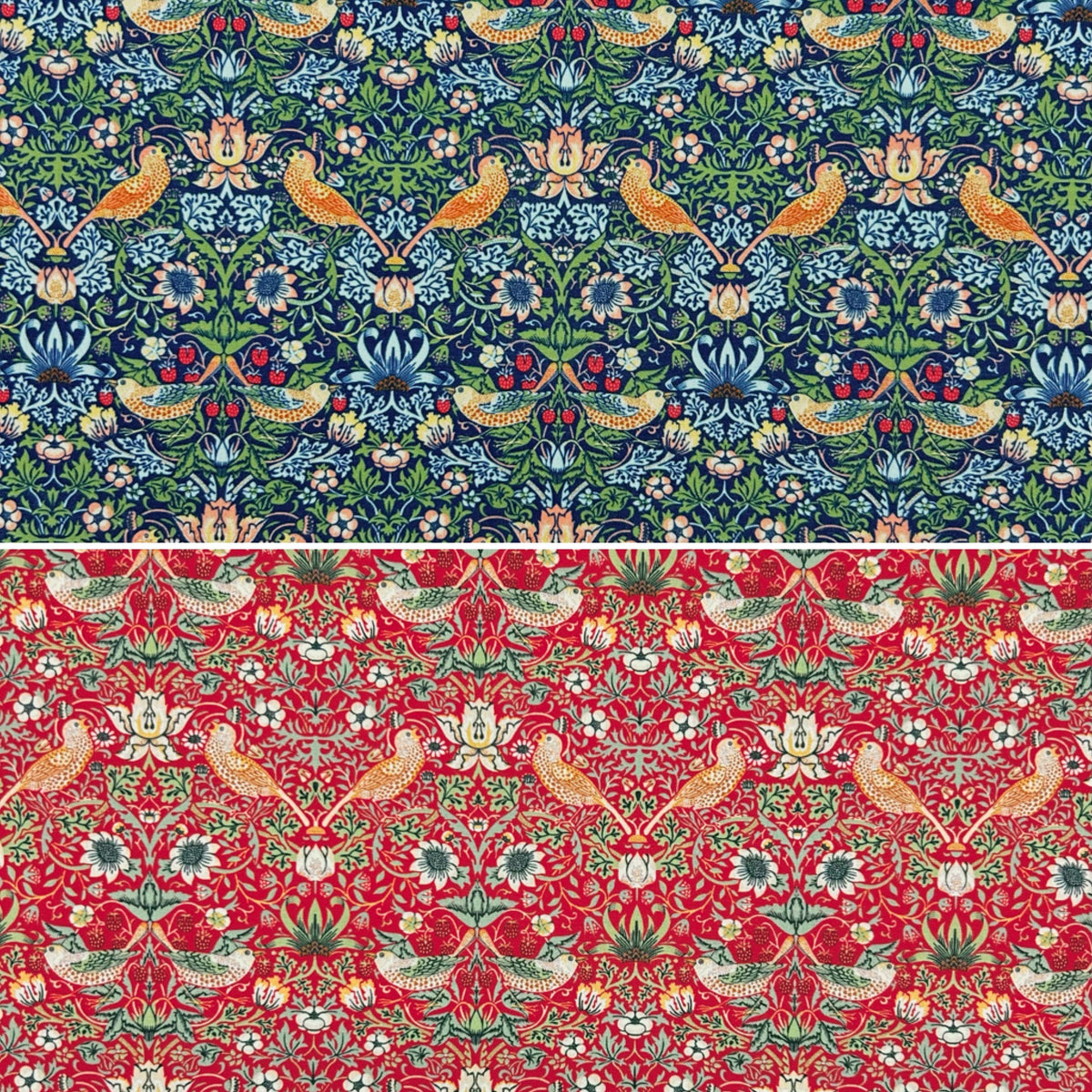 Birds and Strawberries Polycotton Fabric