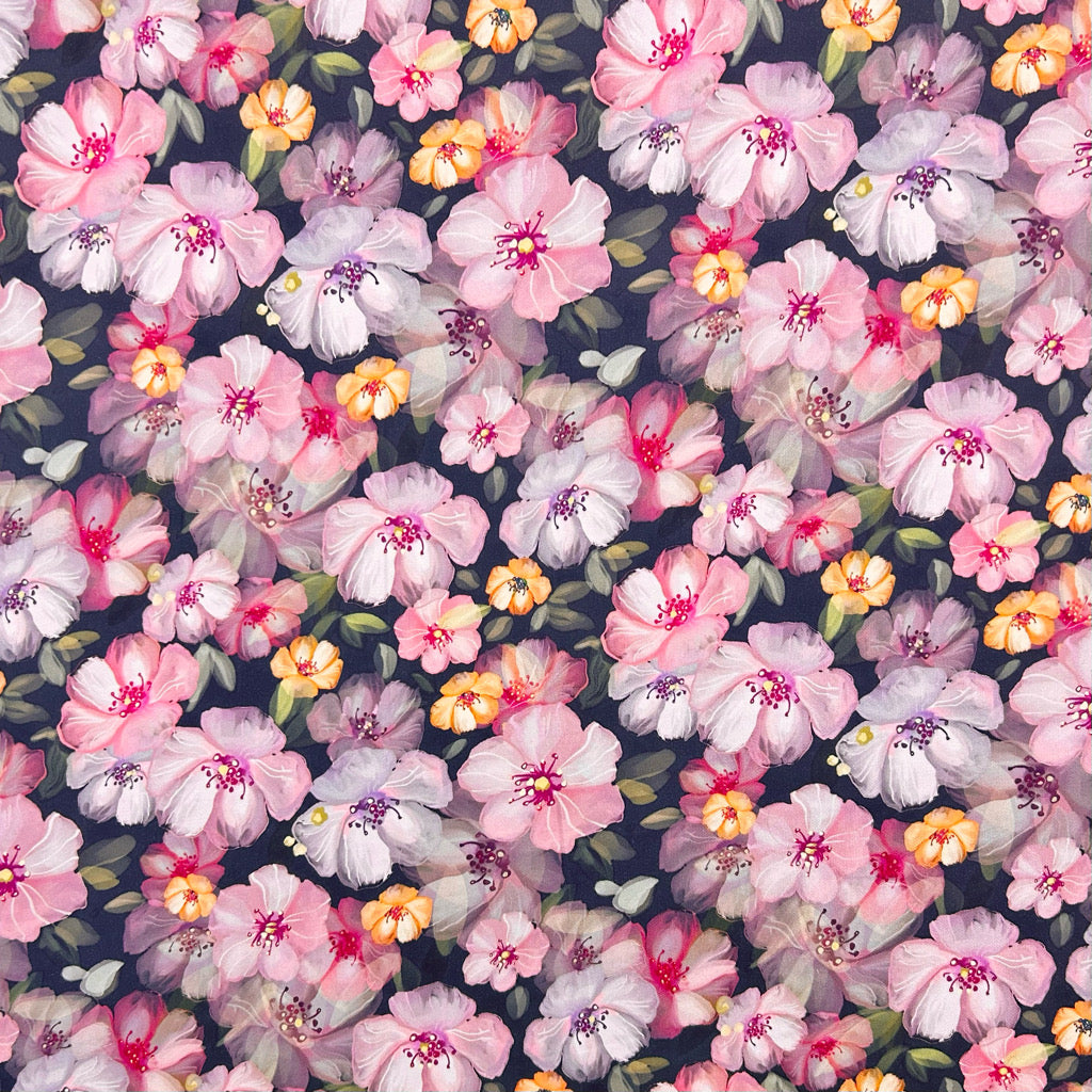 Cherry Blossom Viscose Satin Fabric