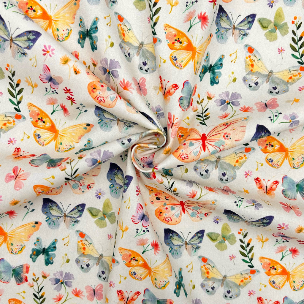 Butterfly Meadow Rose & Hubble Cotton Poplin Fabric
