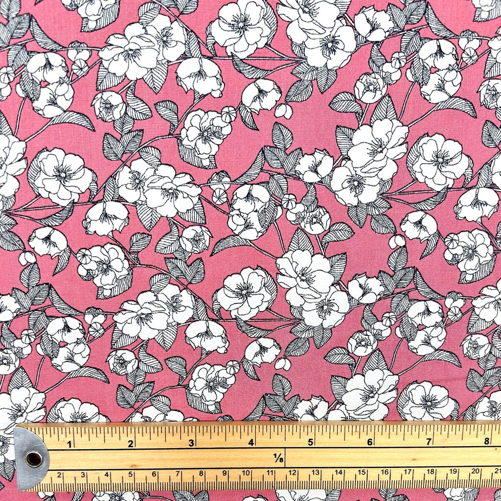 Dusky Vines Rose &amp; Hubble Cotton Poplin Fabric