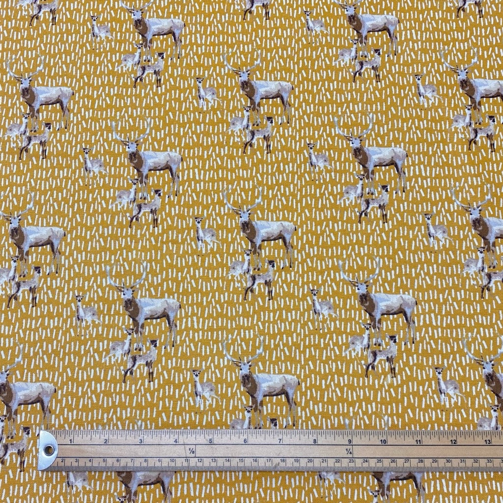 Deers on Ochre Cotton Canvas Fabric