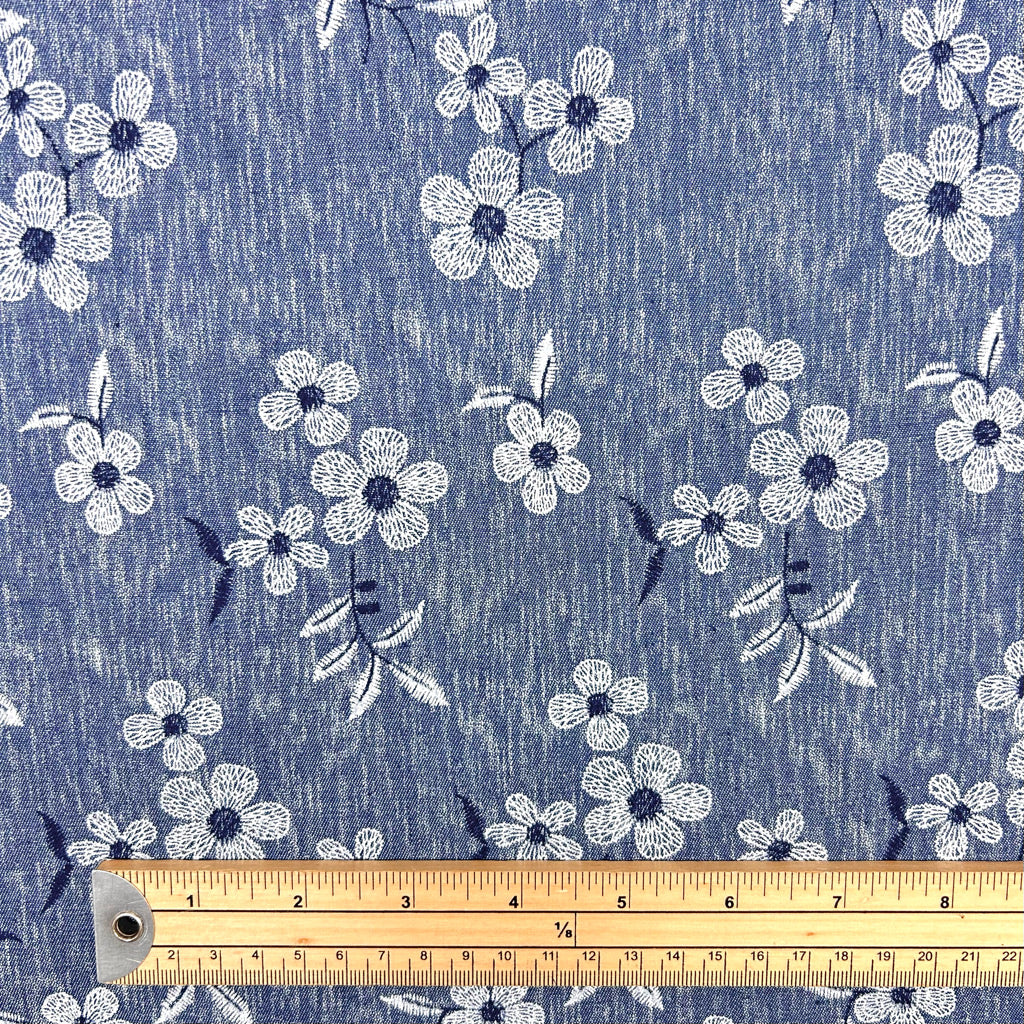 Elegant Blossom Chambray Denim Fabric