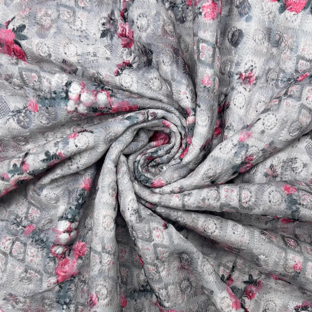 Rose Garden Digital Embroidered Polycotton Fabric - Pound Fabrics