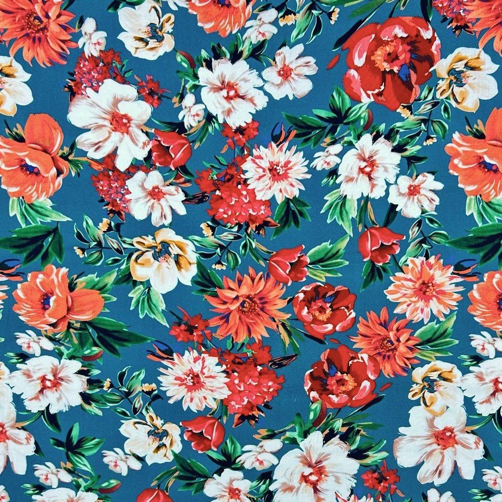 Vibrant Blooms Viscose Challis Fabric