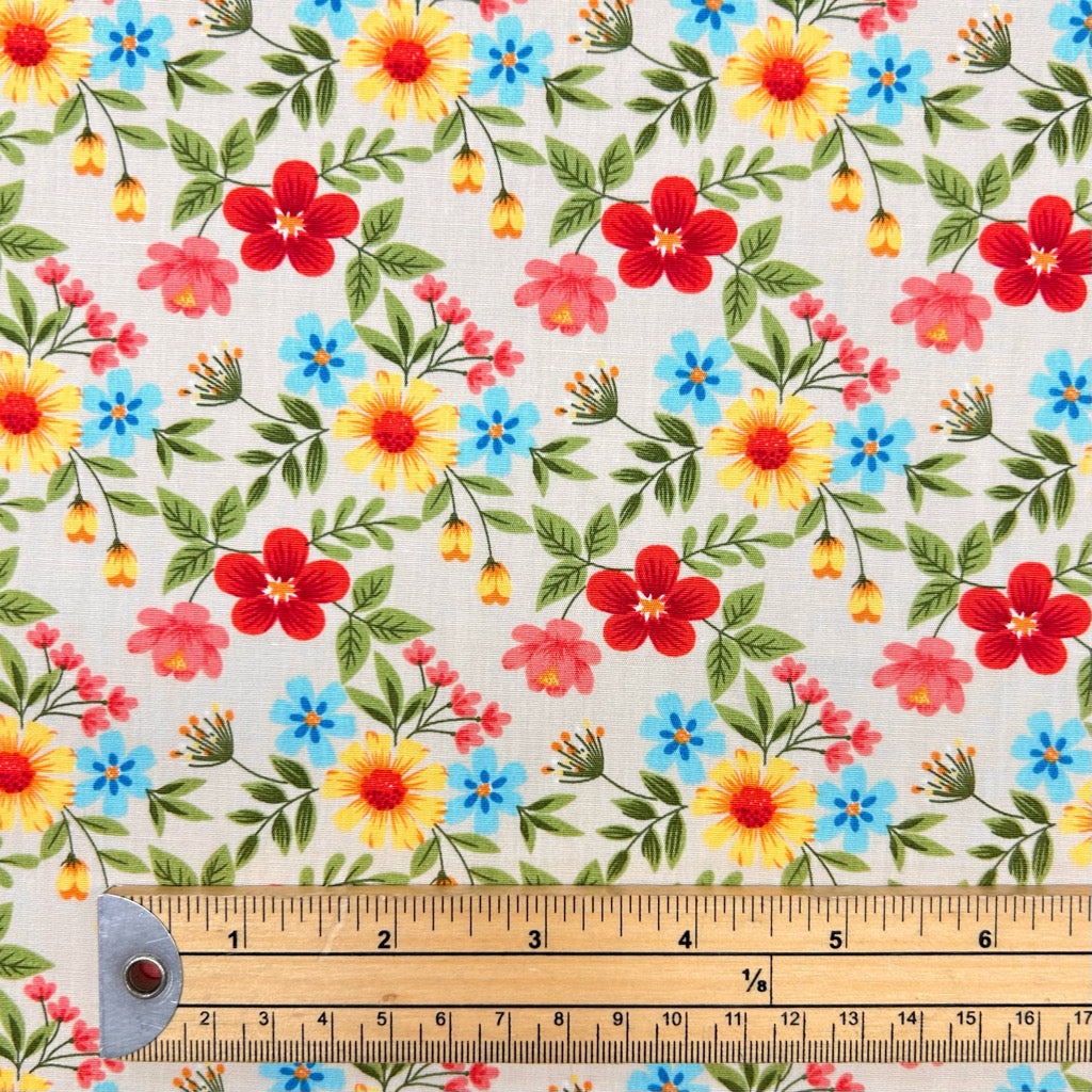 Ditsy Folk Rose & Hubble Cotton Poplin Fabric