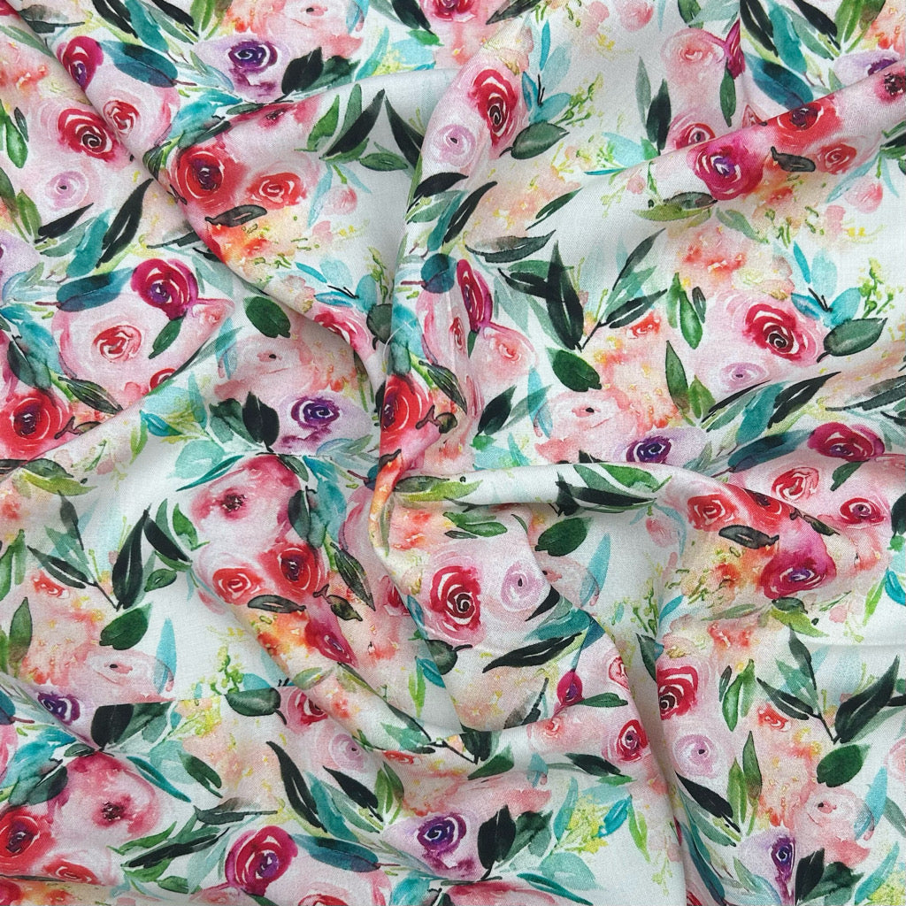 Rose Garden Viscose Challis Fabric